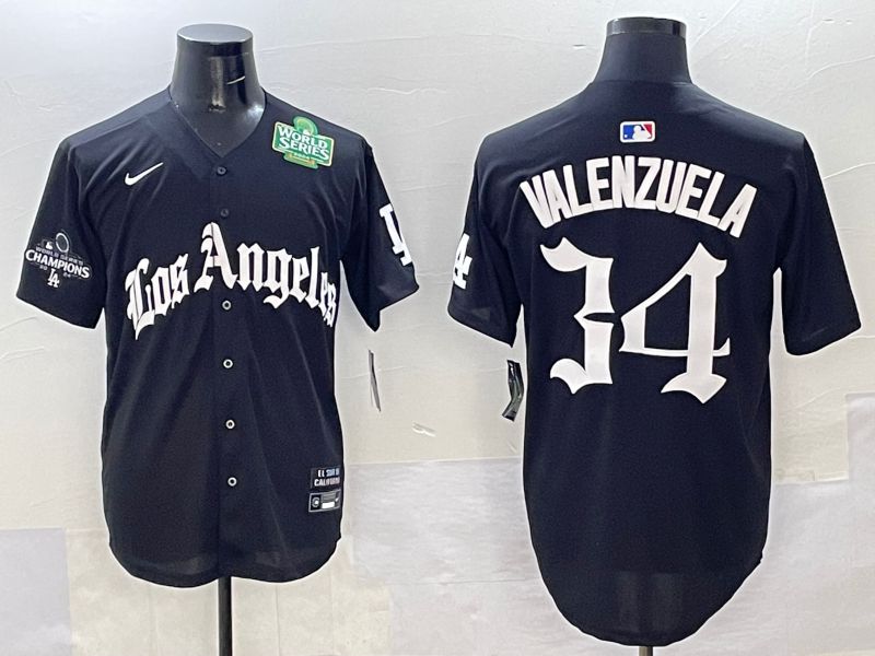 Men Los Angeles Dodgers #34 Valenzuela Black Five generations Joint Name 2025 Nike MLB Jersey style 37